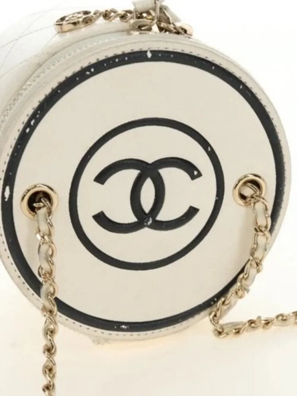 CHANEL Matelasse Chain Vanity Bag Lamb Skin White Gold CC Auth 188894SAM